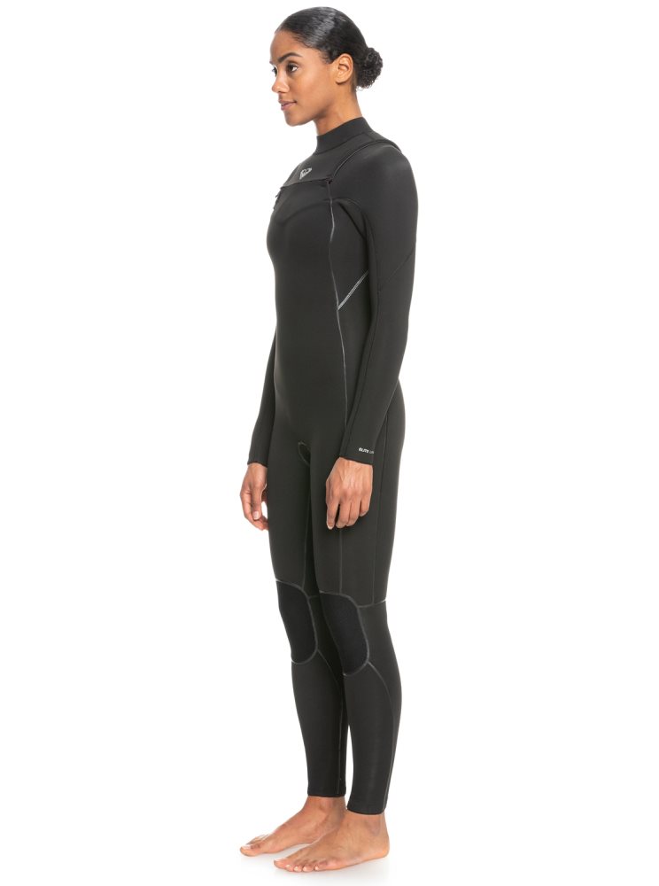 Black Women's Roxy 4/3mm Elite Chest Zip Wetsuit | USA YTML-96038