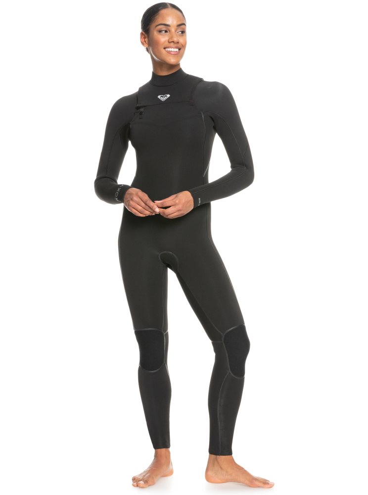 Black Women's Roxy 4/3mm Elite Chest Zip Wetsuit | USA YTML-96038