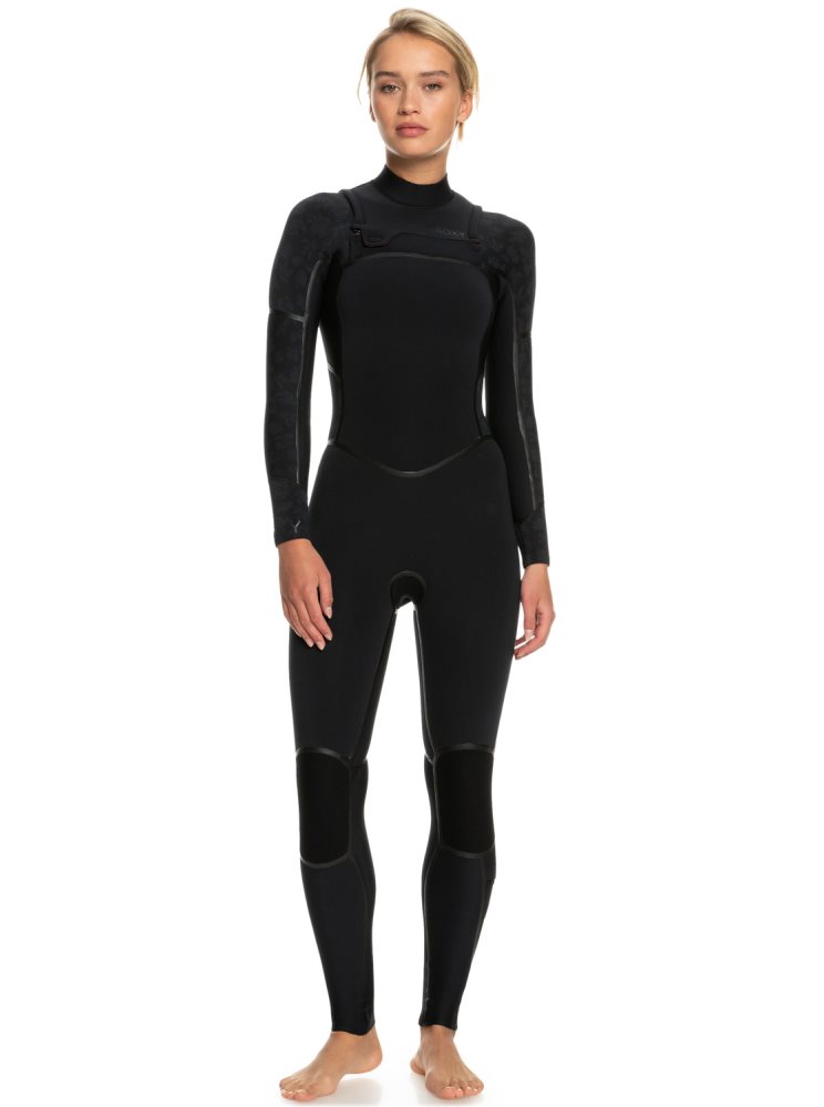 Black Women's Roxy 4/3mm Swell Series Chest Zip Wetsuit | USA AXUH-06174