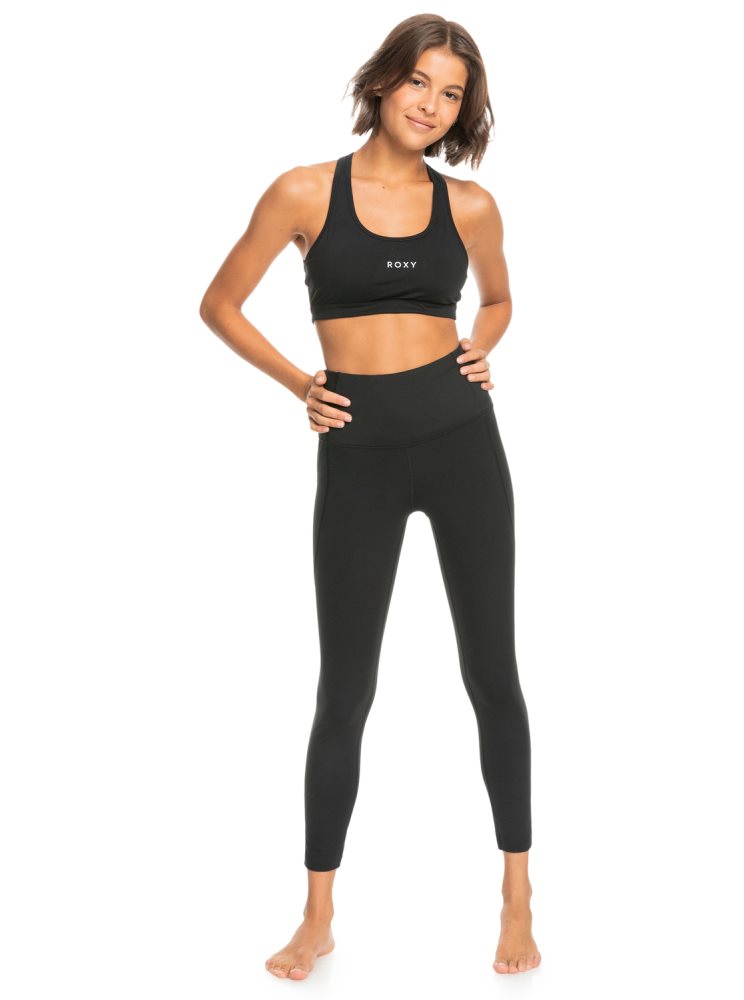 Black Women's Roxy Back To You Racerback Sports Bra | USA SMUZ-21890