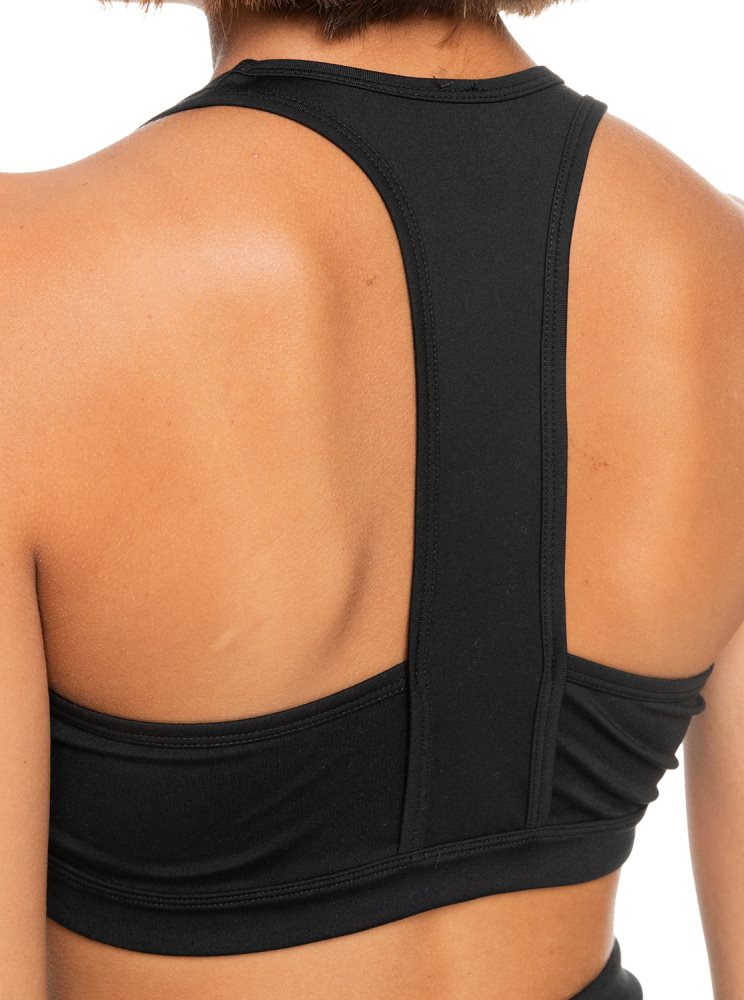 Black Women's Roxy Back To You Racerback Sports Bra | USA SMUZ-21890