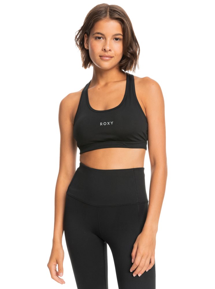 Black Women\'s Roxy Back To You Racerback Sports Bra | USA SMUZ-21890