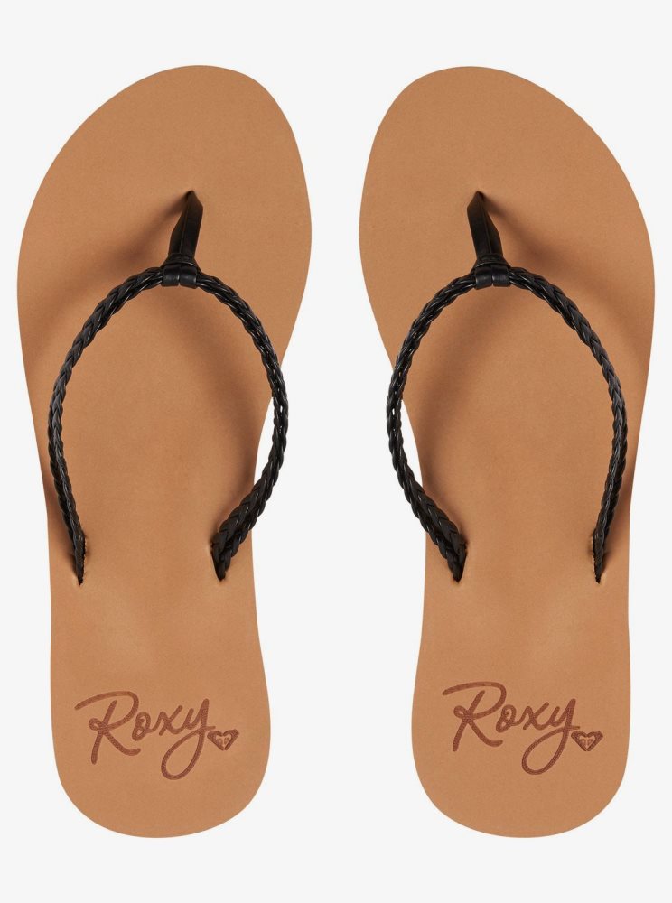 Black Women's Roxy Costas Flip Flops | USA ACSD-85029