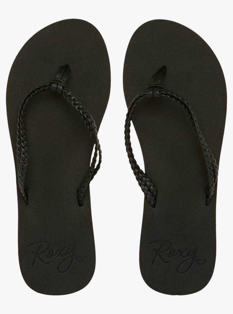 Black Women's Roxy Costas Flip Flops | USA GKYB-43187