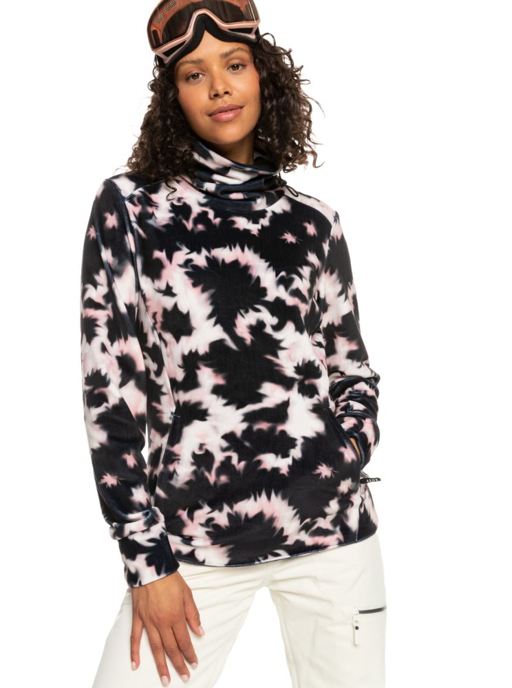 Black Women\'s Roxy Deltine Fleece Pullover Jackets | USA THLB-45189