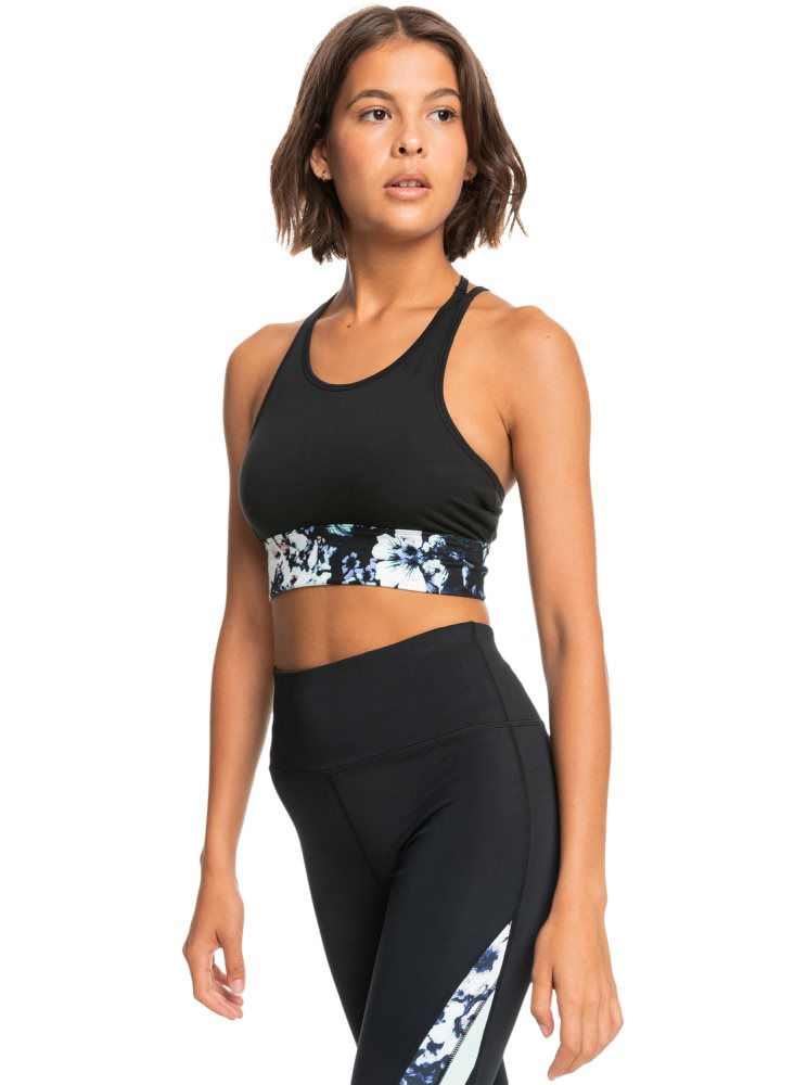 Black Women's Roxy Illusion Of Bliss Strappy Sports Bra | USA BQKL-74302