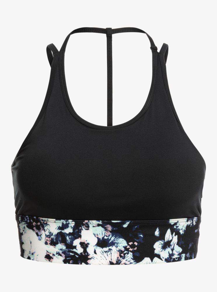 Black Women's Roxy Illusion Of Bliss Strappy Sports Bra | USA BQKL-74302