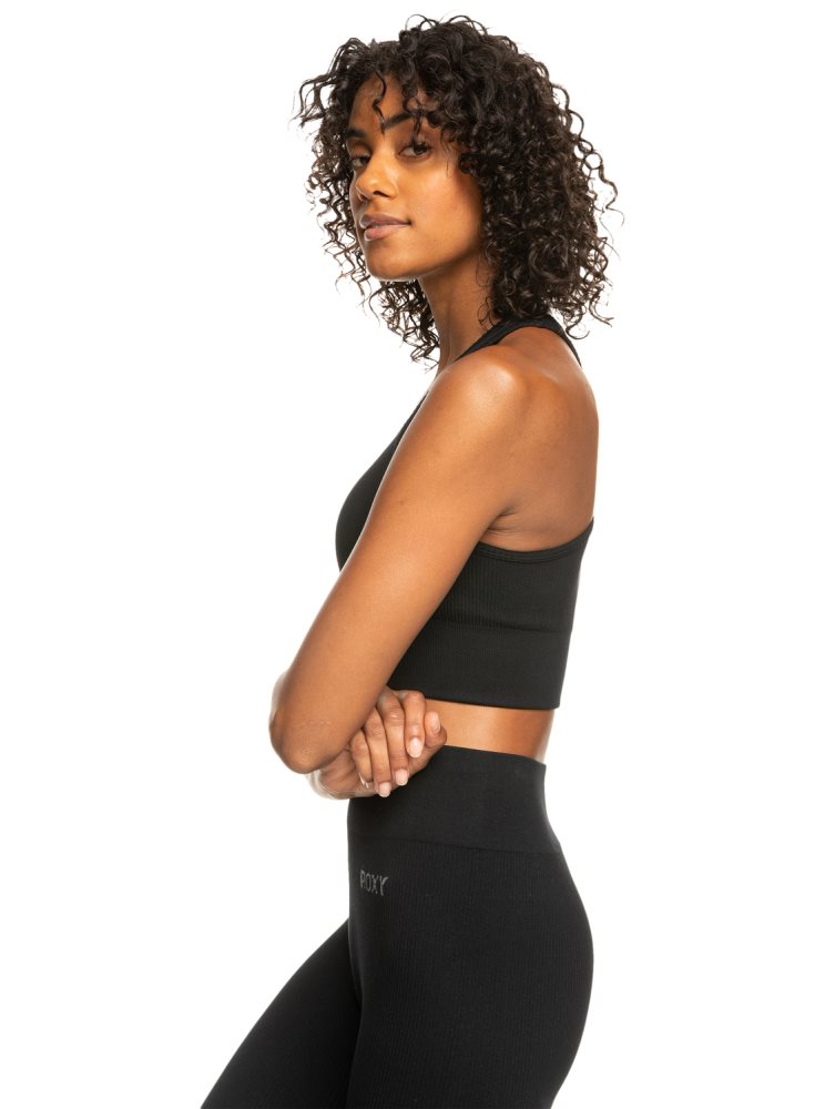 Black Women's Roxy Leave A Little Love Rib Sports Bra | USA DQPX-54617