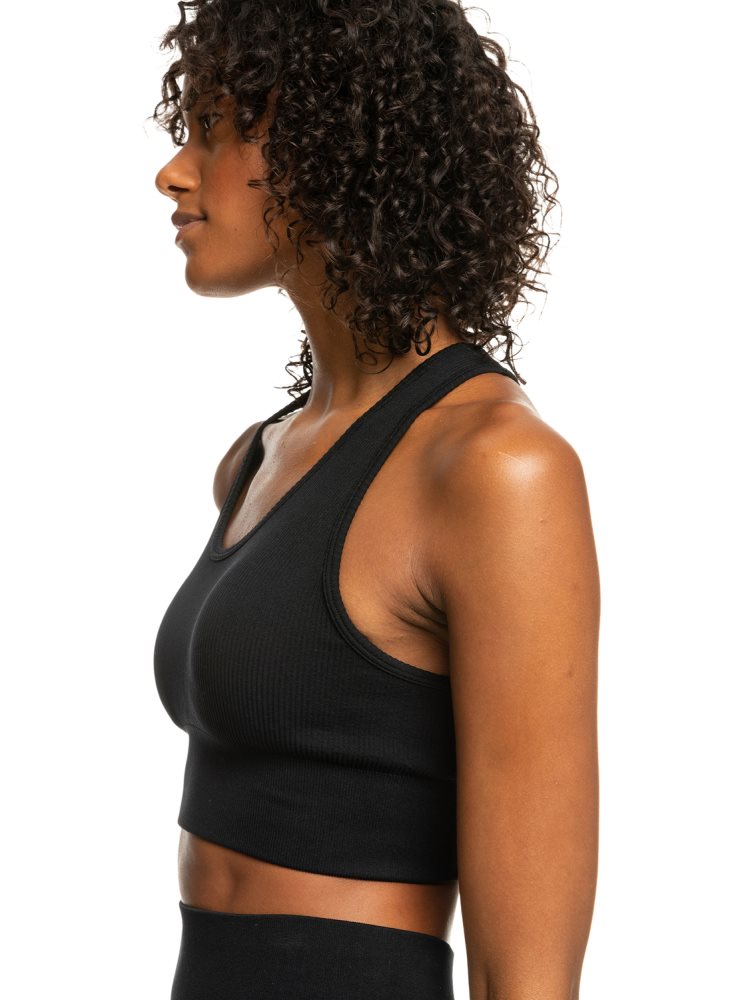 Black Women's Roxy Leave A Little Love Rib Sports Bra | USA DQPX-54617