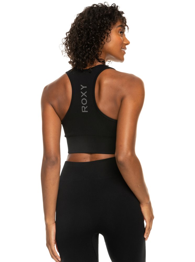 Black Women's Roxy Leave A Little Love Rib Sports Bra | USA DQPX-54617