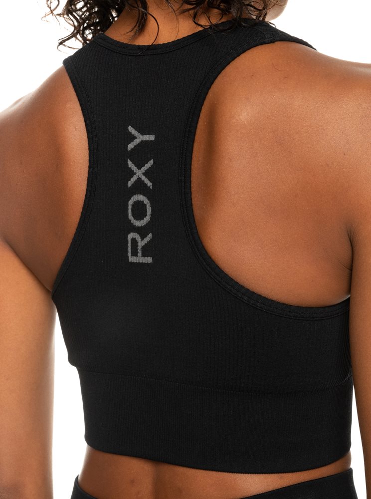 Black Women's Roxy Leave A Little Love Rib Sports Bra | USA DQPX-54617