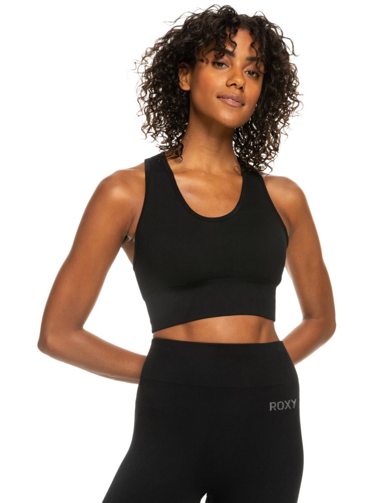 Black Women\'s Roxy Leave A Little Love Rib Sports Bra | USA DQPX-54617