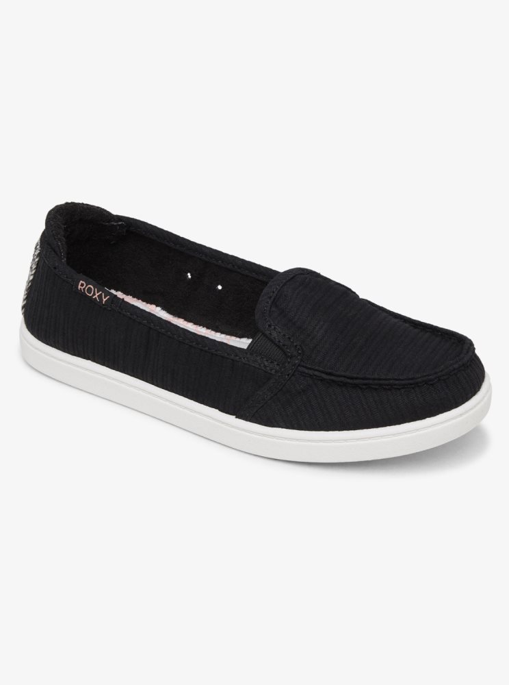 Black Women\'s Roxy Minnow Slip On Shoes | USA FXYW-41928