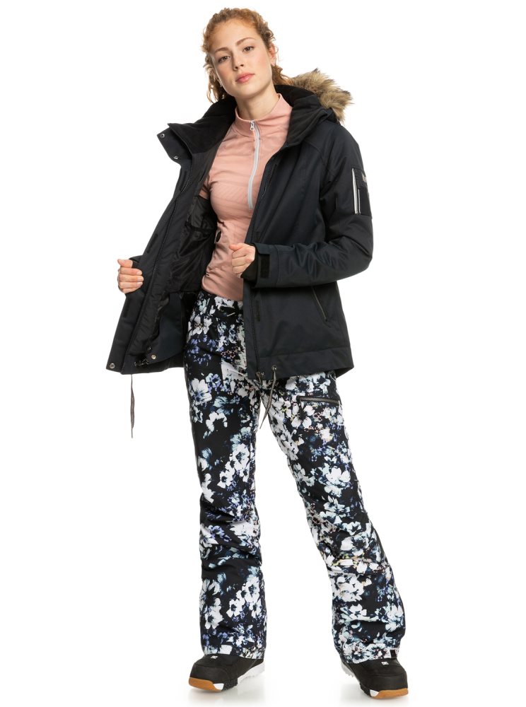 Black Women's Roxy Nadia Printed Insulated Snow Pants | USA RBJS-60718