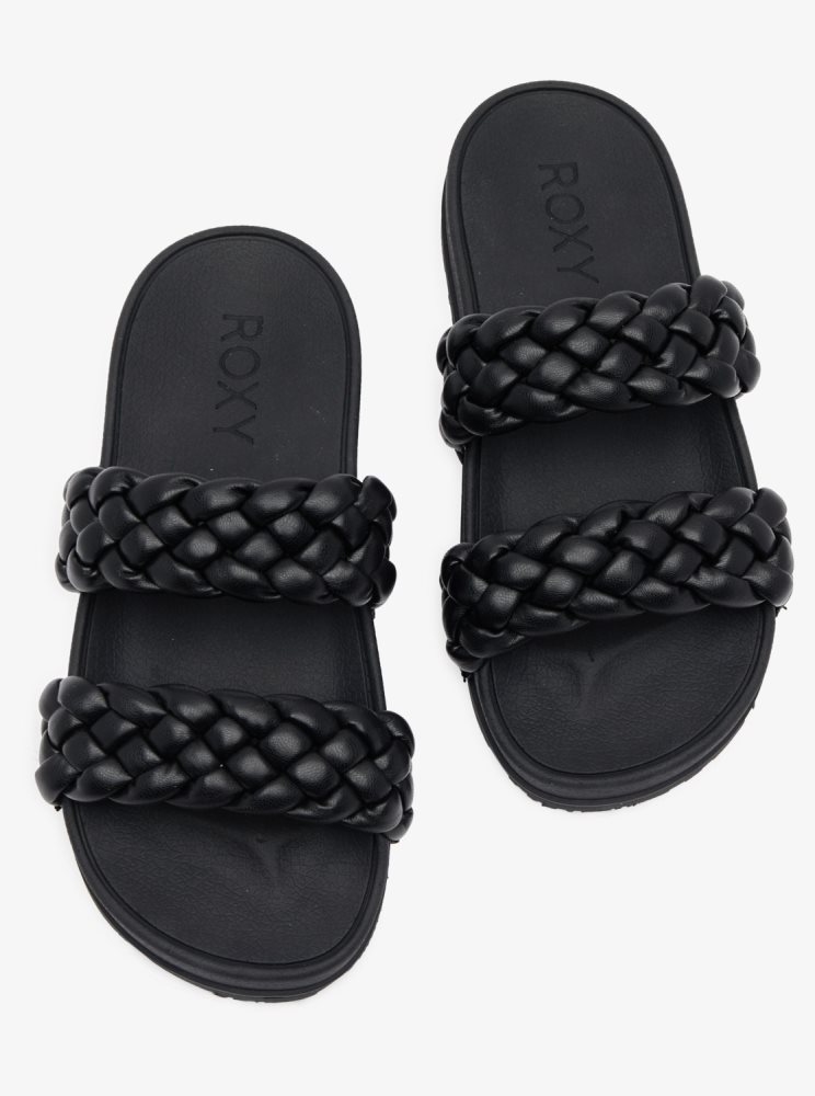 Black Women's Roxy Slippy Braided Water-Friendly Sandals | USA PQDR-39046