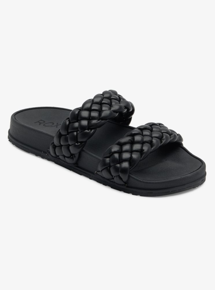 Black Women's Roxy Slippy Braided Water-Friendly Sandals | USA PQDR-39046