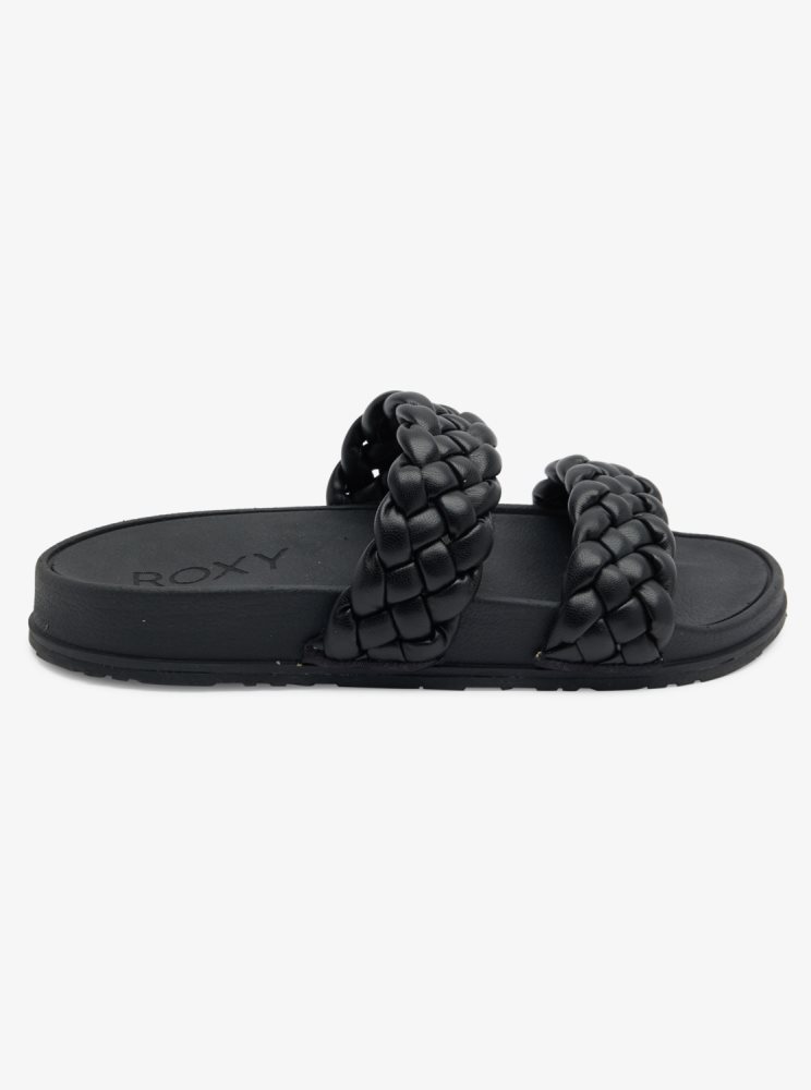 Black Women's Roxy Slippy Braided Water-Friendly Sandals | USA PQDR-39046