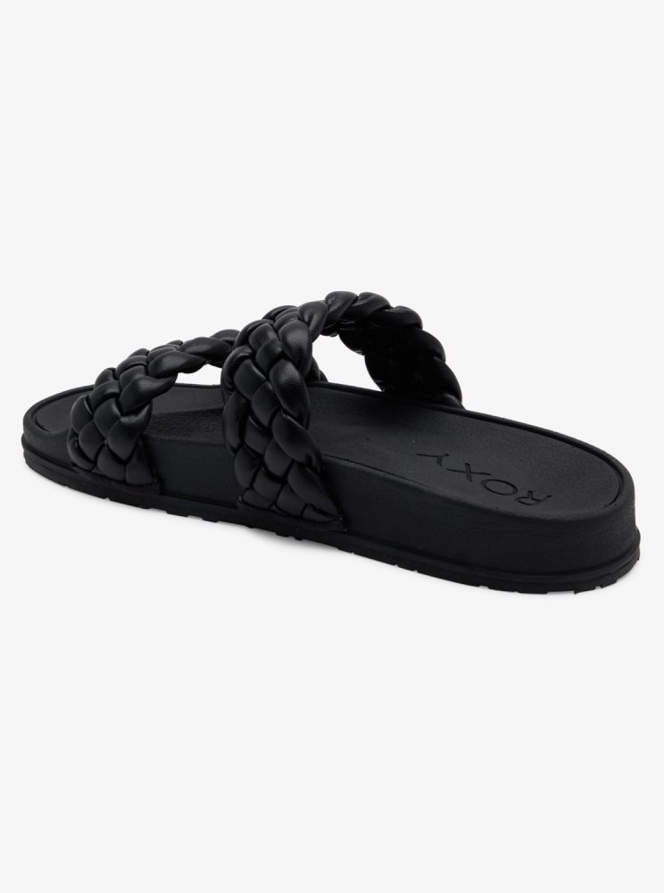 Black Women's Roxy Slippy Braided Water-Friendly Sandals | USA PQDR-39046