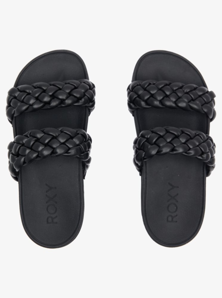 Black Women's Roxy Slippy Braided Water-Friendly Sandals | USA PQDR-39046