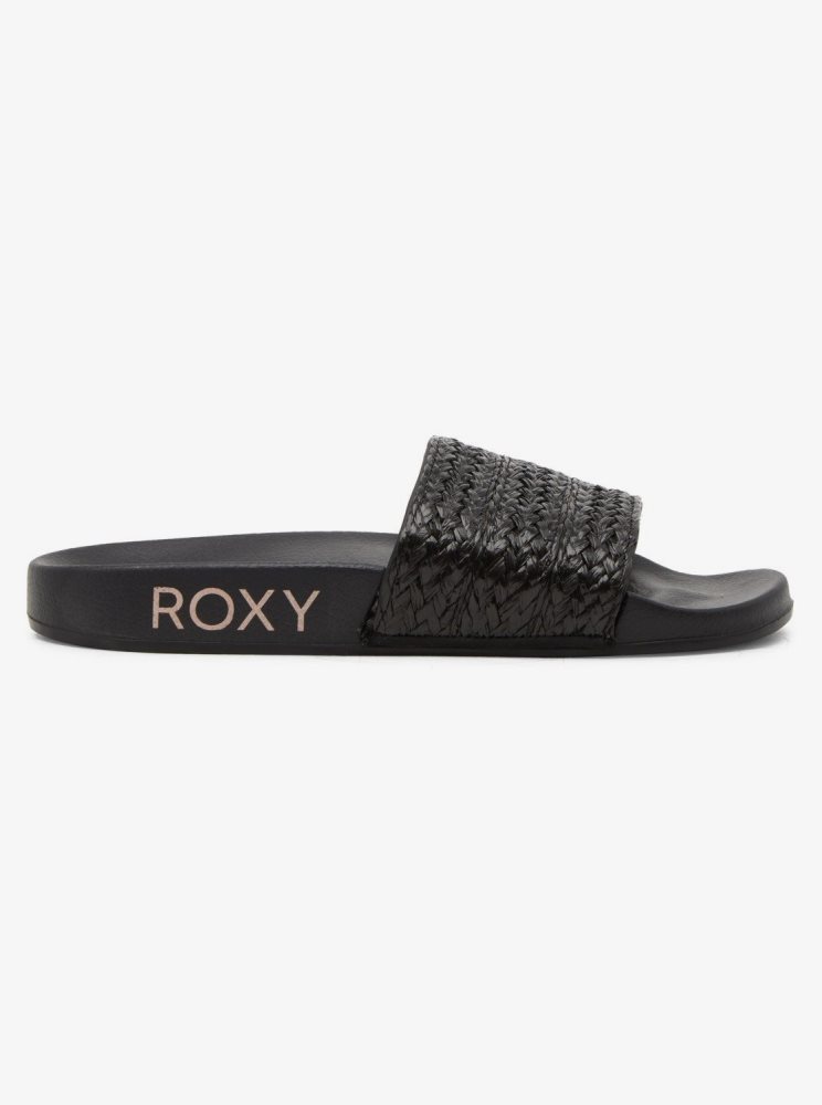 Black Women's Roxy Slippy Jute Sandals | USA ATCQ-24807