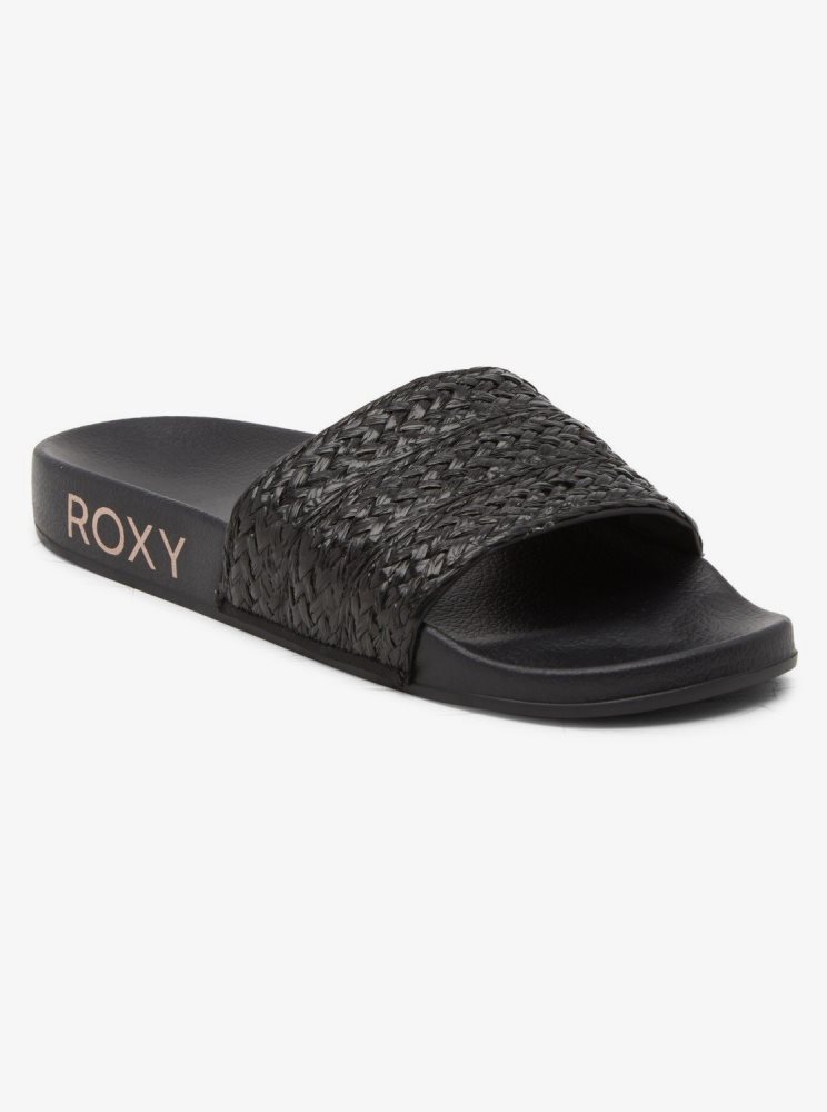 Black Women\'s Roxy Slippy Jute Sandals | USA ATCQ-24807