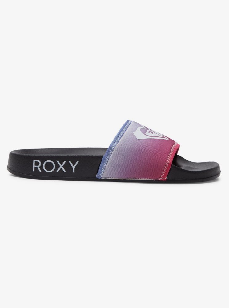 Black Women's Roxy Slippy Neo Slide Sandals | USA JUXD-26014