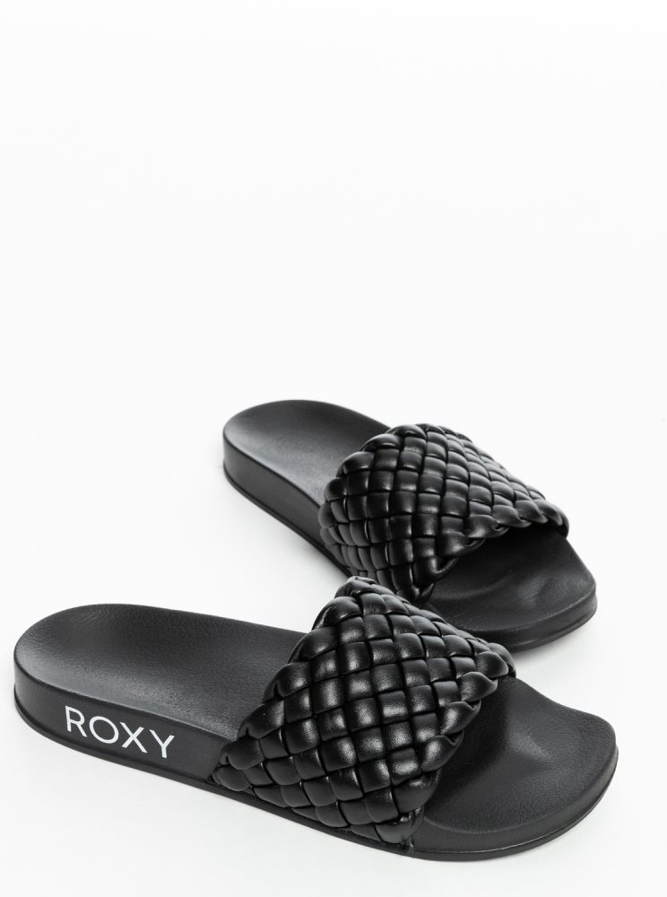 Black Women's Roxy Slippy Puff Sandals | USA UMBX-84076