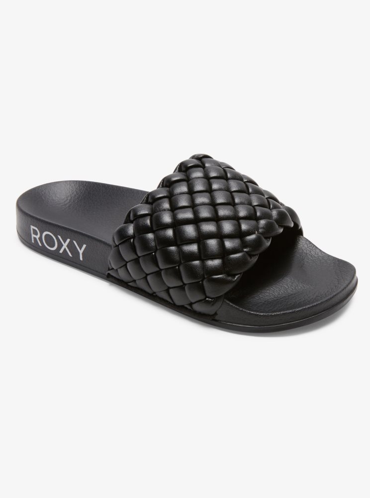 Black Women's Roxy Slippy Puff Sandals | USA UMBX-84076