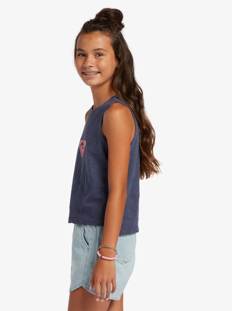 Blue Kids' Roxy 4-16 Crush Sleeveless T Shirts | USA ZVOH-10263