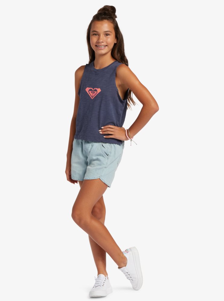 Blue Kids' Roxy 4-16 Crush Sleeveless T Shirts | USA ZVOH-10263