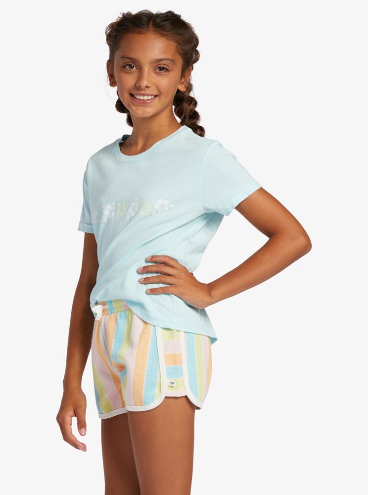 Blue Kids' Roxy 4-16 Hibiscus Stripe T Shirts | USA AFHG-36758