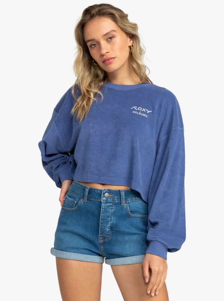 Blue / Navy Women's Roxy x Grl Swirl Cropped Sweatshirts | USA YGPJ-69405