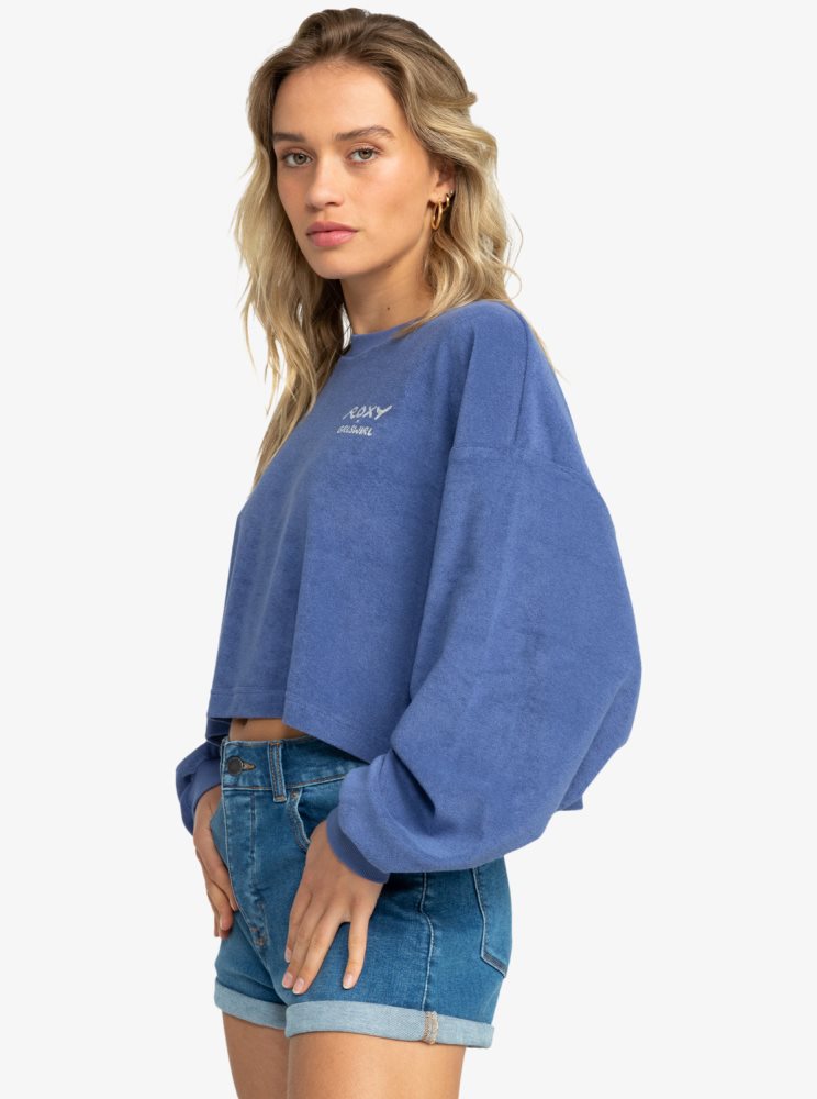 Blue / Navy Women's Roxy x Grl Swirl Cropped Sweatshirts | USA YGPJ-69405