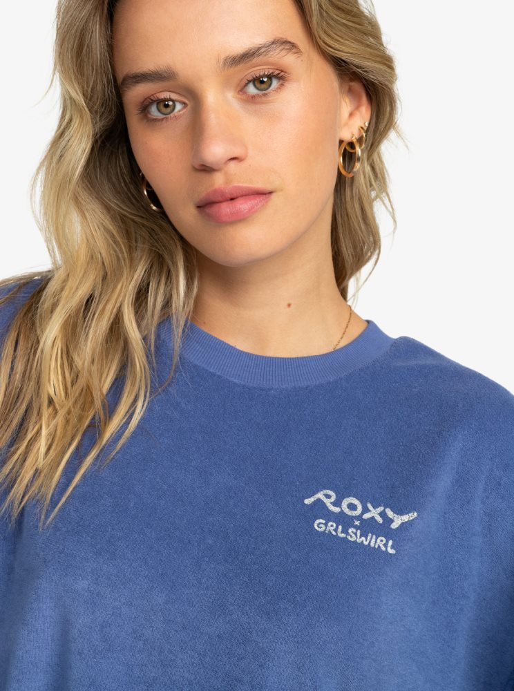 Blue / Navy Women's Roxy x Grl Swirl Cropped Sweatshirts | USA YGPJ-69405