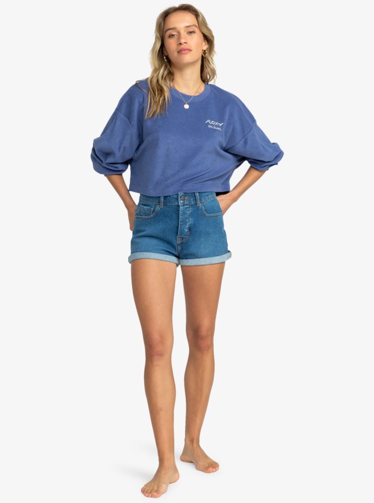 Blue / Navy Women's Roxy x Grl Swirl Cropped Sweatshirts | USA YGPJ-69405