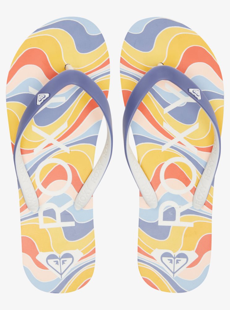 Blue / Orange Women's Roxy Tahiti Flip Flops | USA XBWU-97025