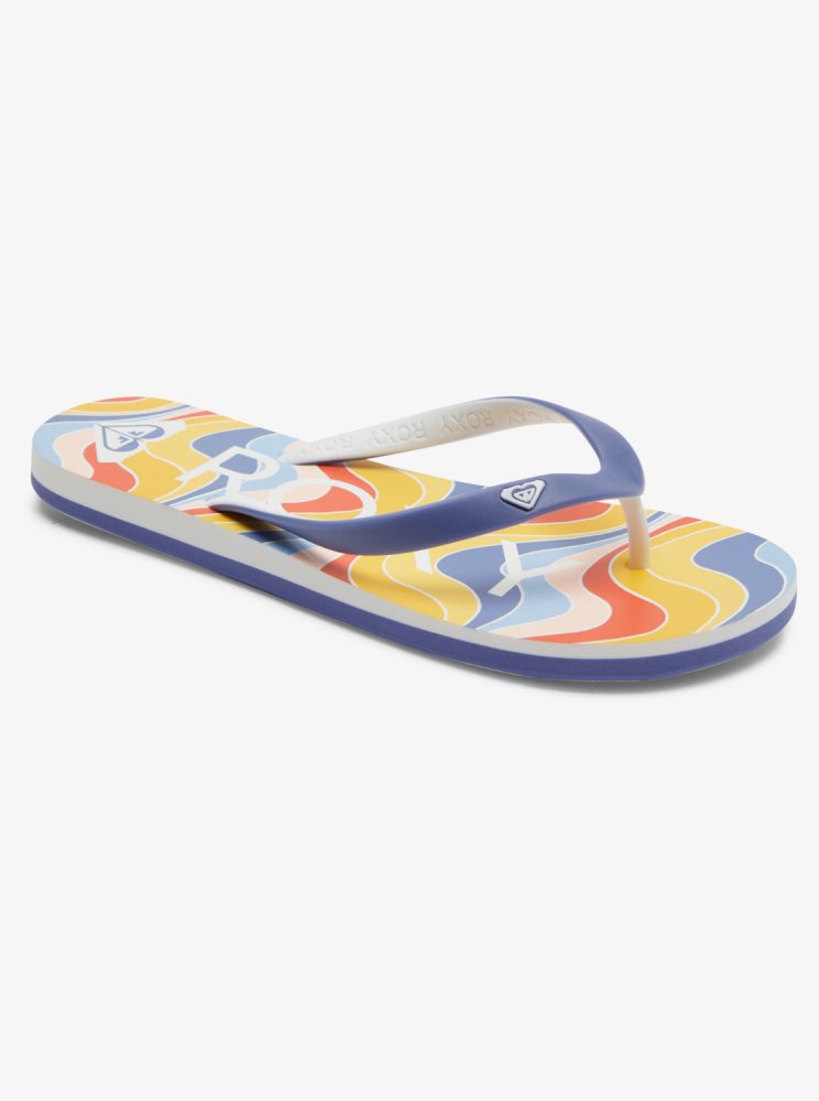 Blue / Orange Women\'s Roxy Tahiti Flip Flops | USA XBWU-97025