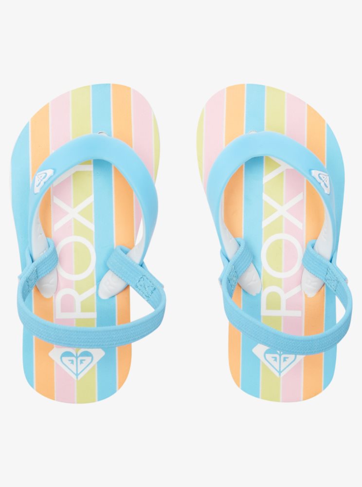 Blue Stripes Kids' Roxy Tahiti Flip Flops | USA VOMQ-84397