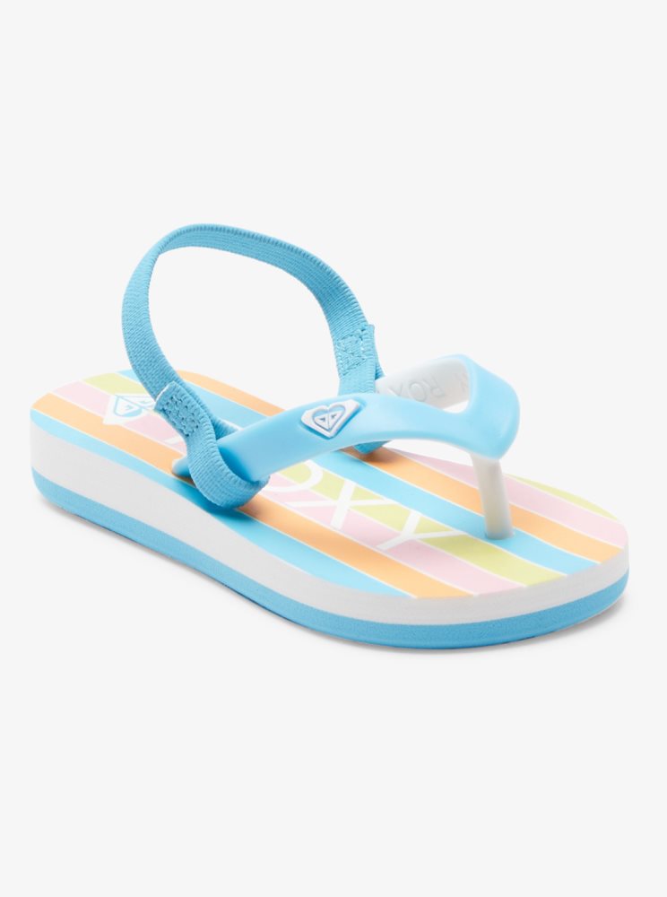 Blue Stripes Kids\' Roxy Tahiti Flip Flops | USA VOMQ-84397