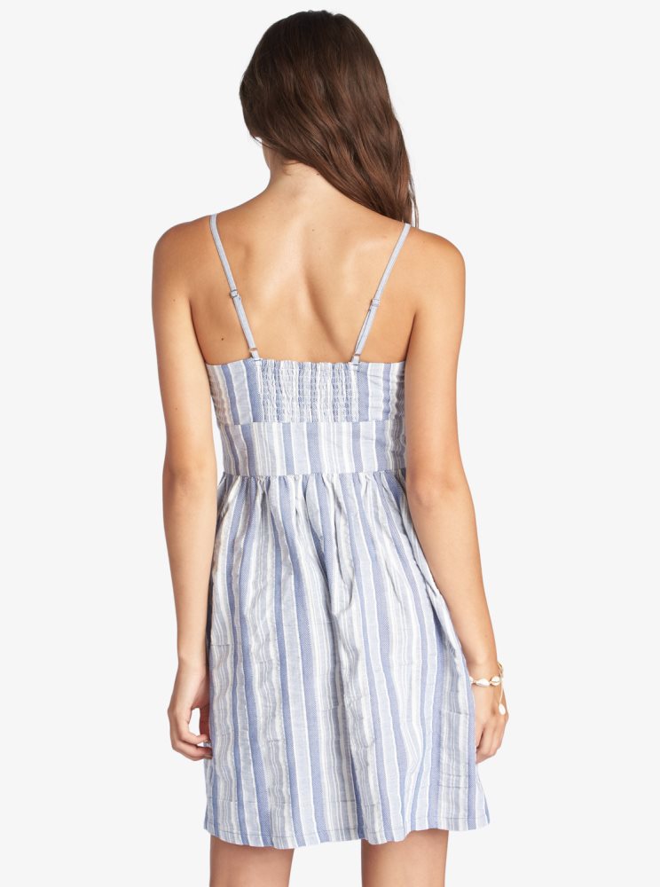 Blue Stripes Women's Roxy Under The Cali Sun Stripe Strappy Dress | USA TANC-52467