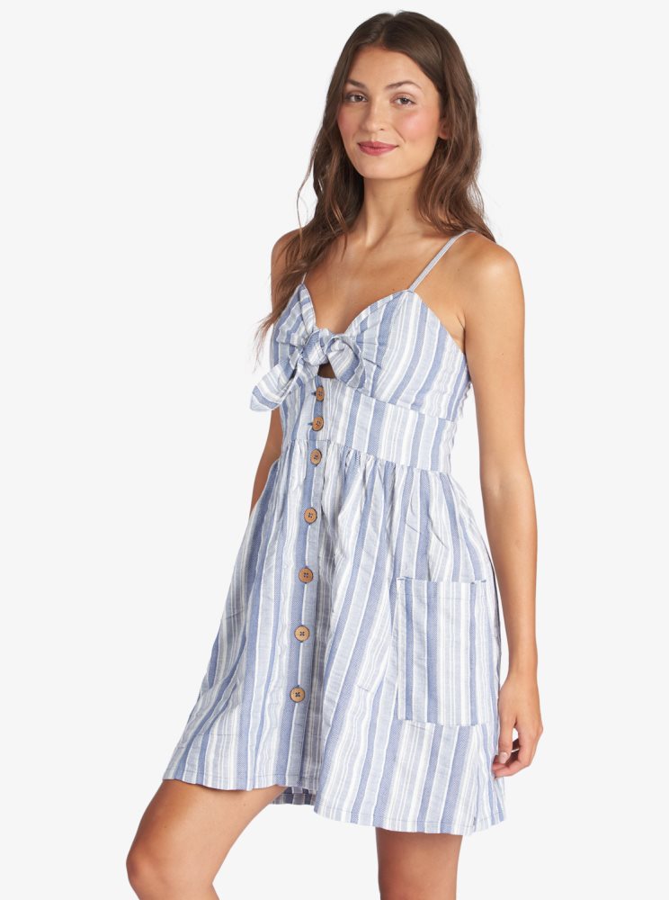 Blue Stripes Women's Roxy Under The Cali Sun Stripe Strappy Dress | USA TANC-52467