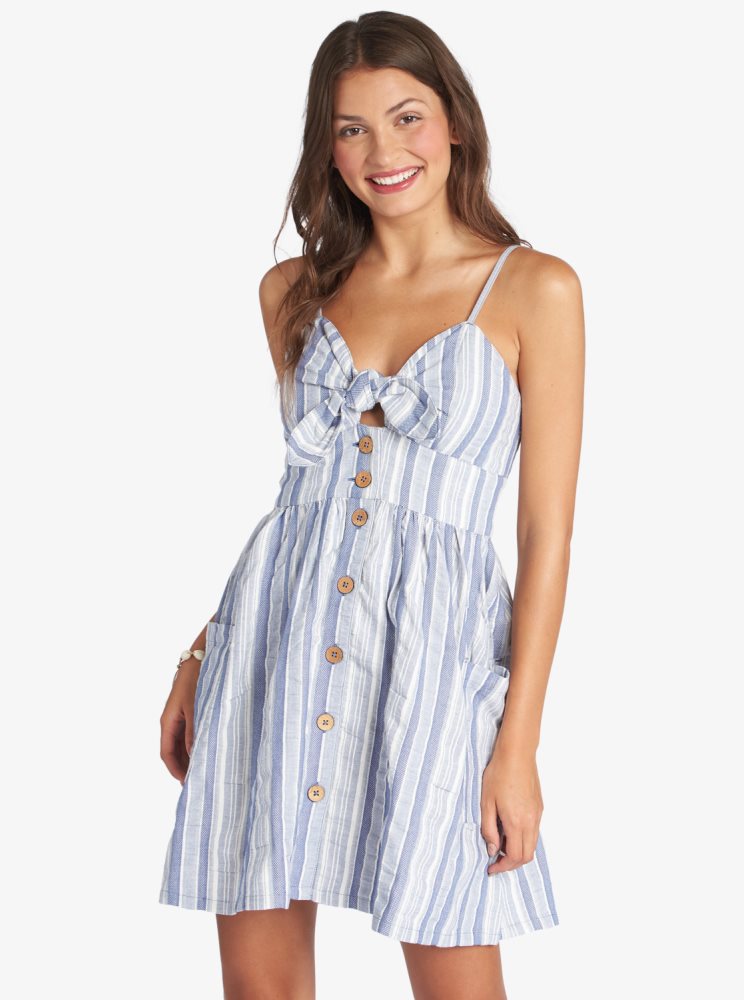 Blue Stripes Women\'s Roxy Under The Cali Sun Stripe Strappy Dress | USA TANC-52467