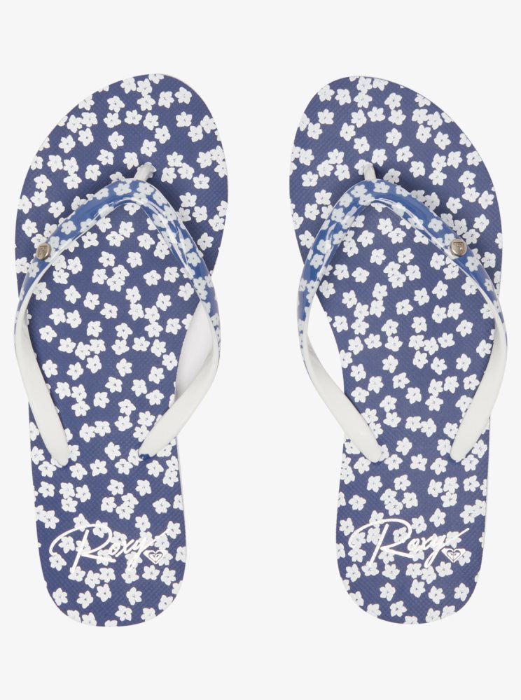 Blue / White Women's Roxy Portofino Flip Flops | USA STGN-14982