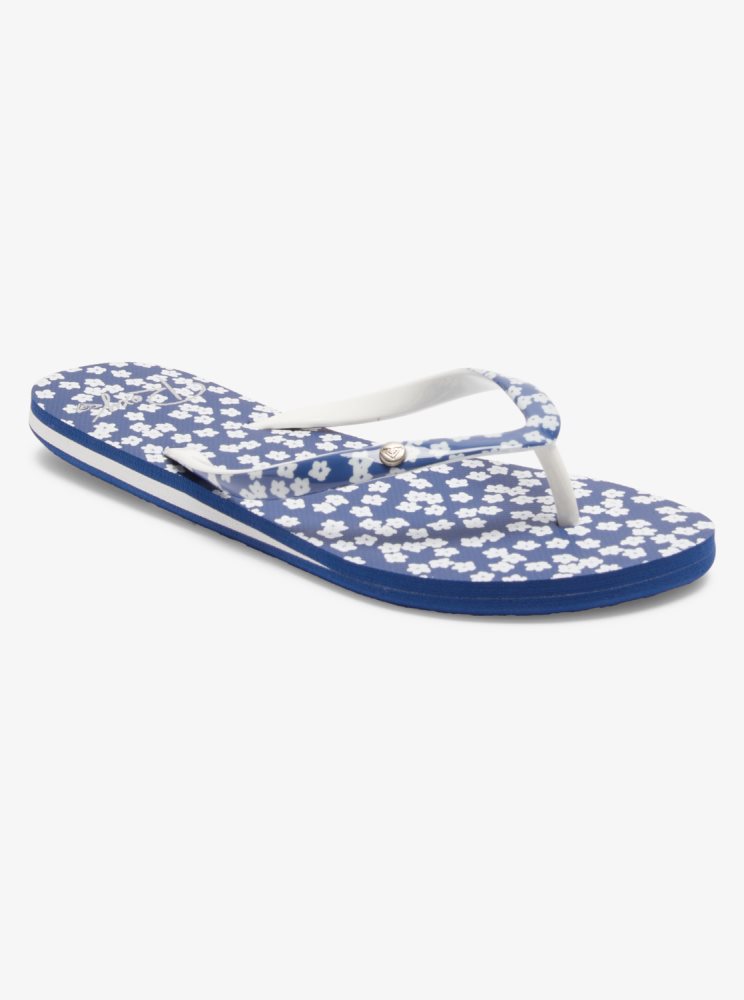 Blue / White Women\'s Roxy Portofino Flip Flops | USA STGN-14982