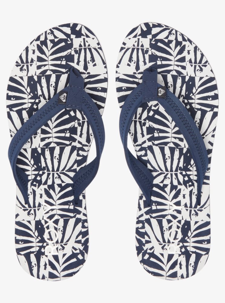 Blue / White Women's Roxy Vista Loreto Flip Flops | USA FUTN-89572