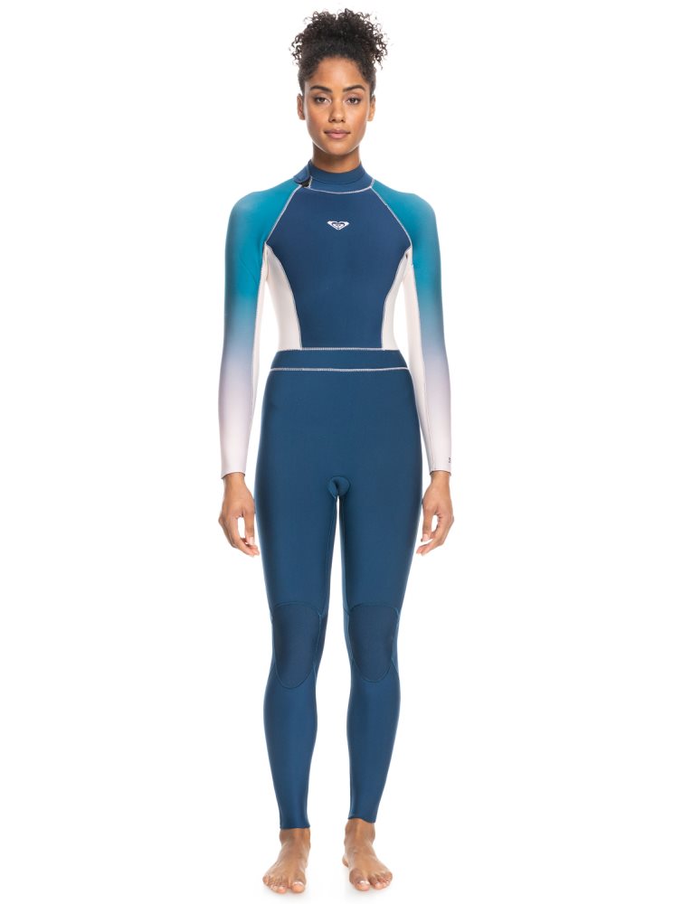 Blue Women's Roxy 3/2mm Rise Back Zip Wetsuit | USA PIVM-28063