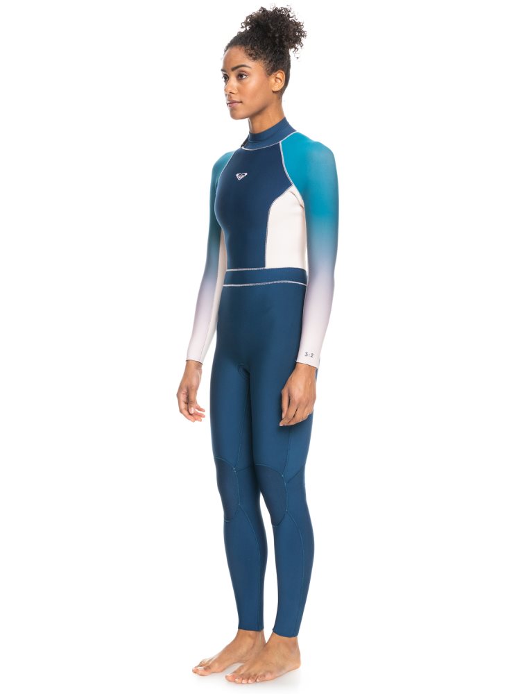 Blue Women's Roxy 3/2mm Rise Back Zip Wetsuit | USA PIVM-28063