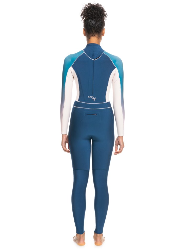 Blue Women's Roxy 3/2mm Rise Back Zip Wetsuit | USA PIVM-28063