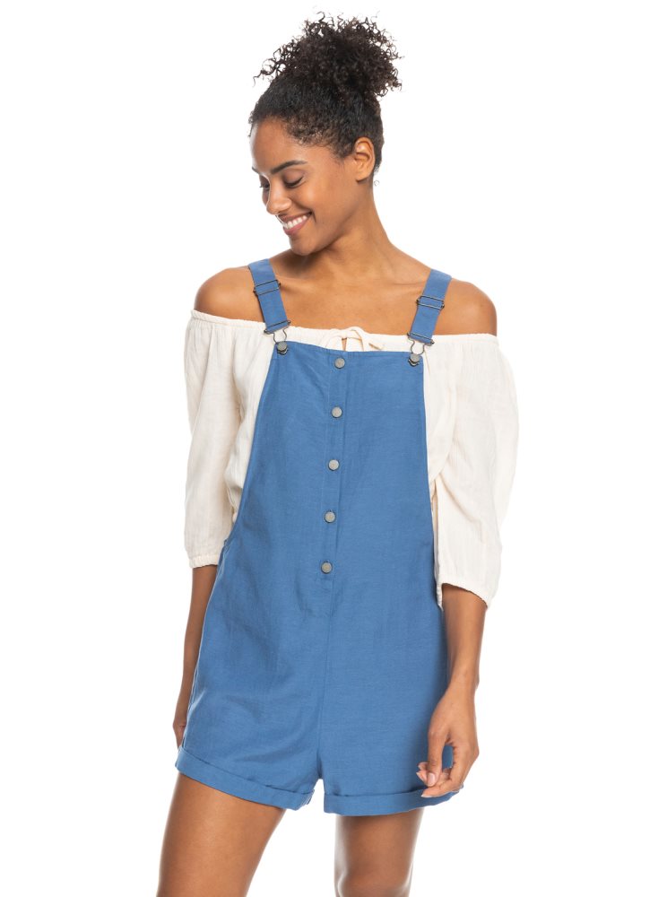 Blue Women\'s Roxy Back To Goodbye Short Overalls Rompers | USA DGZU-74320