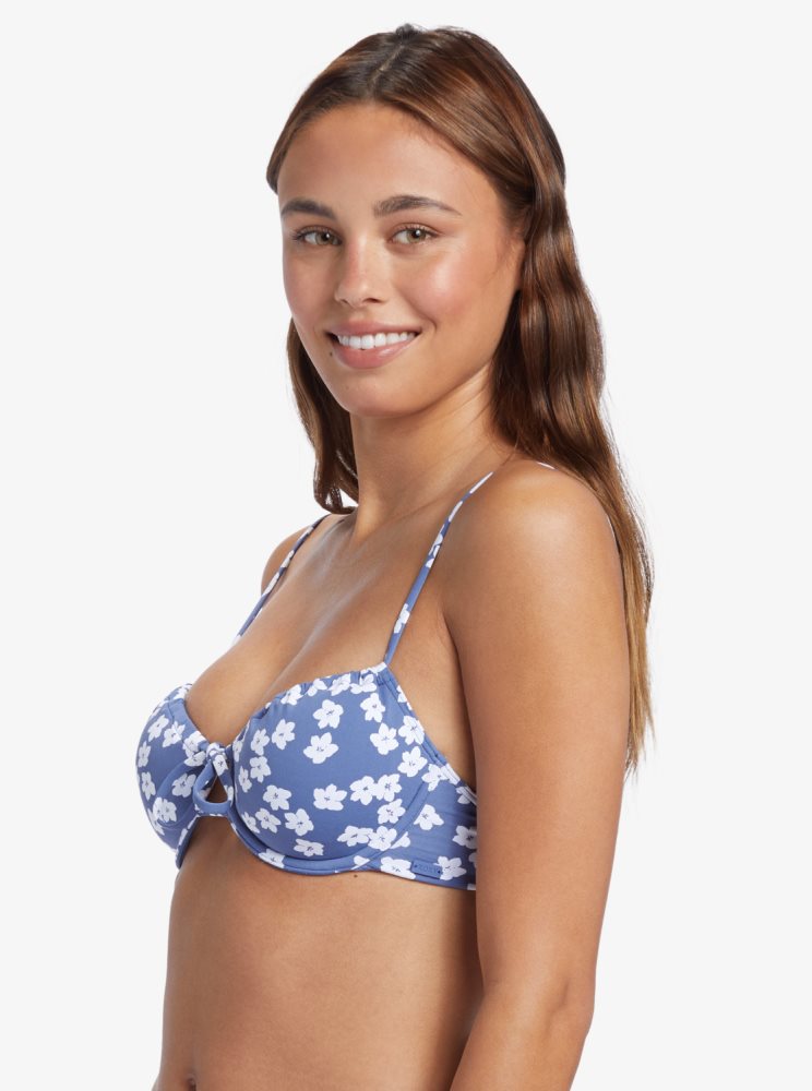 Blue Women's Roxy Blumen Underwired Bralette Bikini Tops | USA EZWL-13759